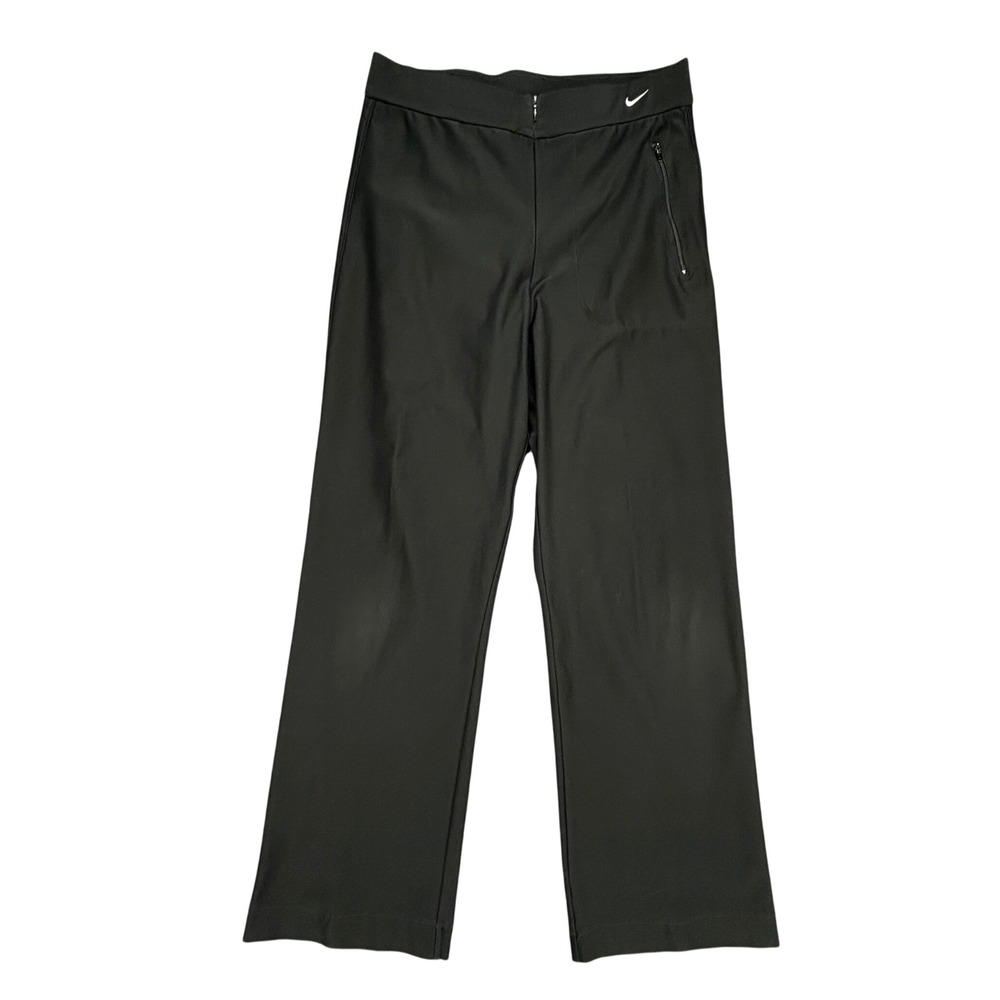VTG Nike Pants Womens M Black Dri-FIT Performance Track Wide Leg Zip Pocket Y2K